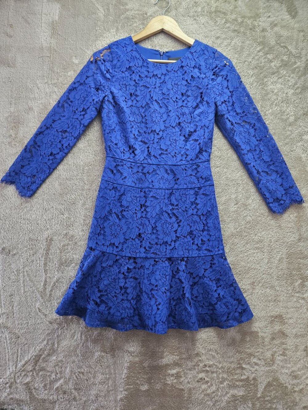 J.Crew Floral Lace Dress Cocktail Night Out Long Sleeves Cobalt Blue Size 0 - Picture 1 of 9